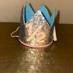Glitter 1/2 Birthday Crown Hat in Blue and Pink